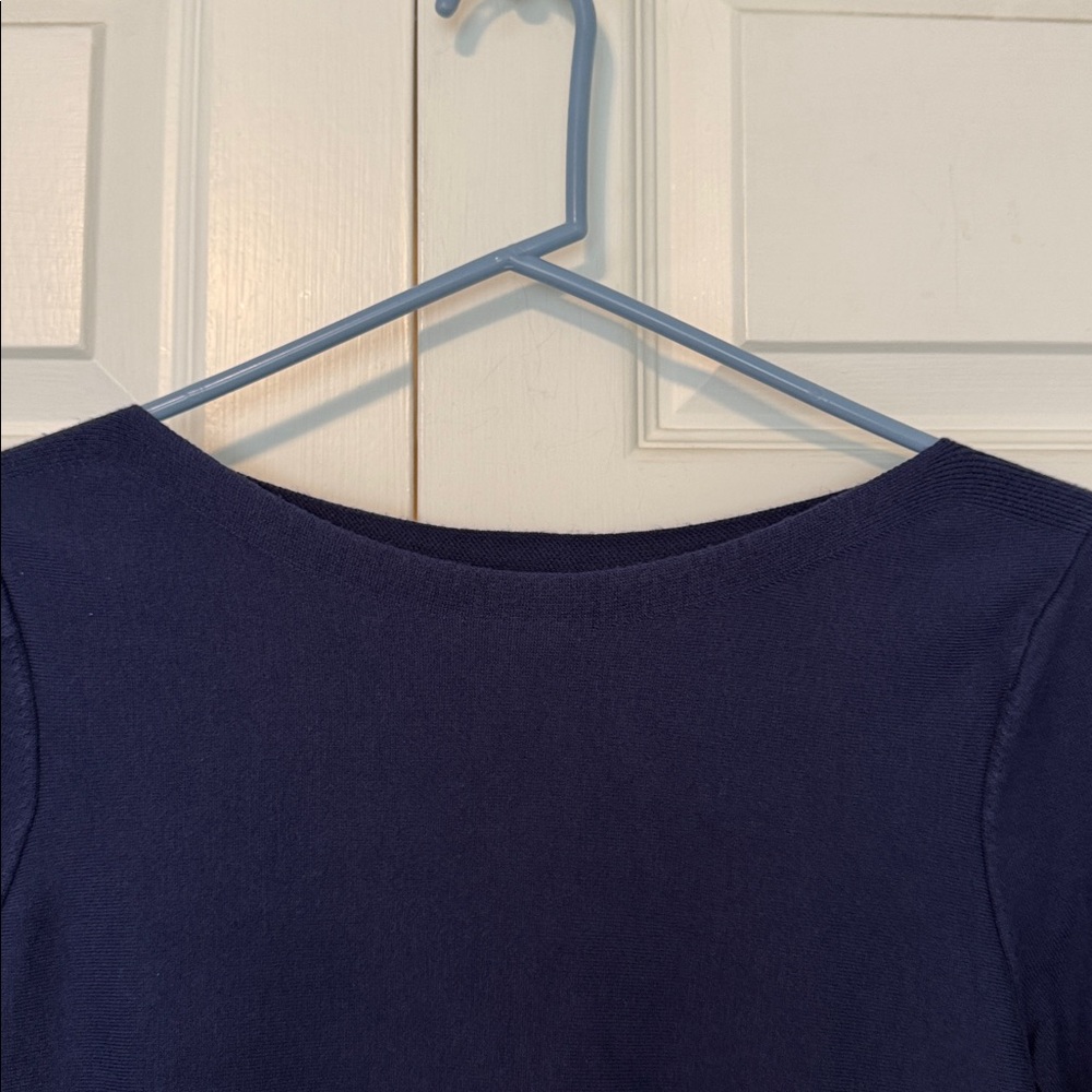 Chico’s Classic Navy Long Sleeve Boat neck Women's Sweater top Sz 0 - Picture 2 of 6